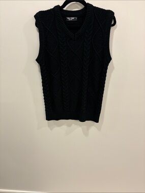 Paul Jones Black Cable-Knit V-Neck Sweater Vest